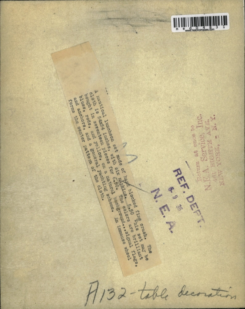 1936 Media Photo Nautical Luncheon Set Made Of Hand Blocked Fine Crash