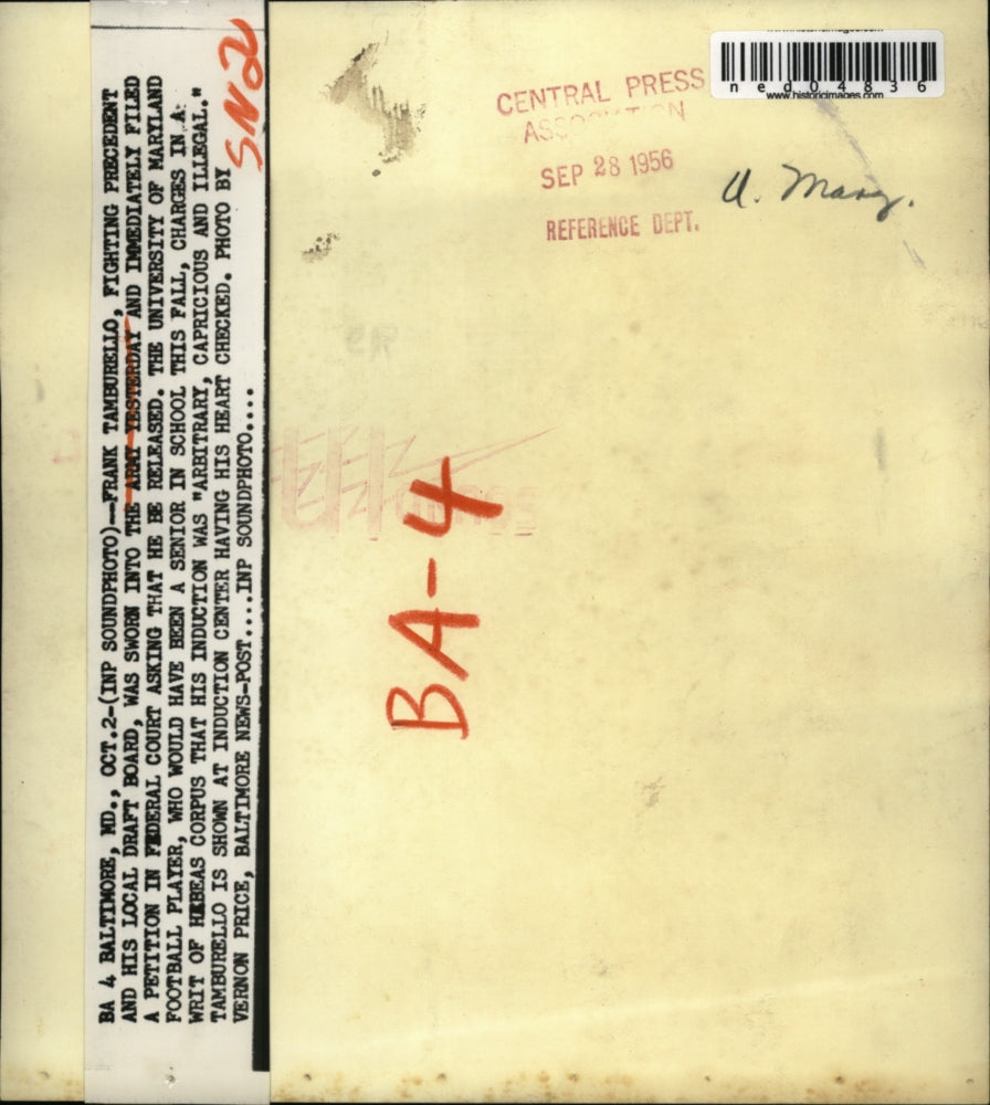 1956 Media Photo Frank Tamburello Has Heart Checked At Induction Center