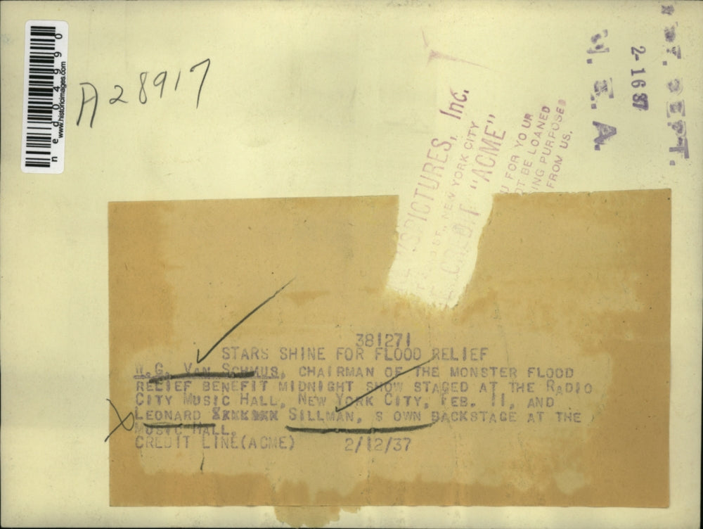 1937 Press Photo WG Van Schmus & Leo Sillman at Radio City Music Hall benefit