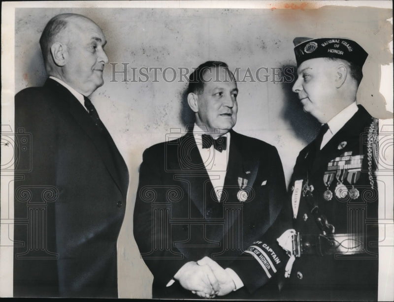Load image into Gallery viewer, 1950 Press Photo Maj Gen Harry Waughan, Defense Sec Louis Johnson &amp; Guy Nadeau
