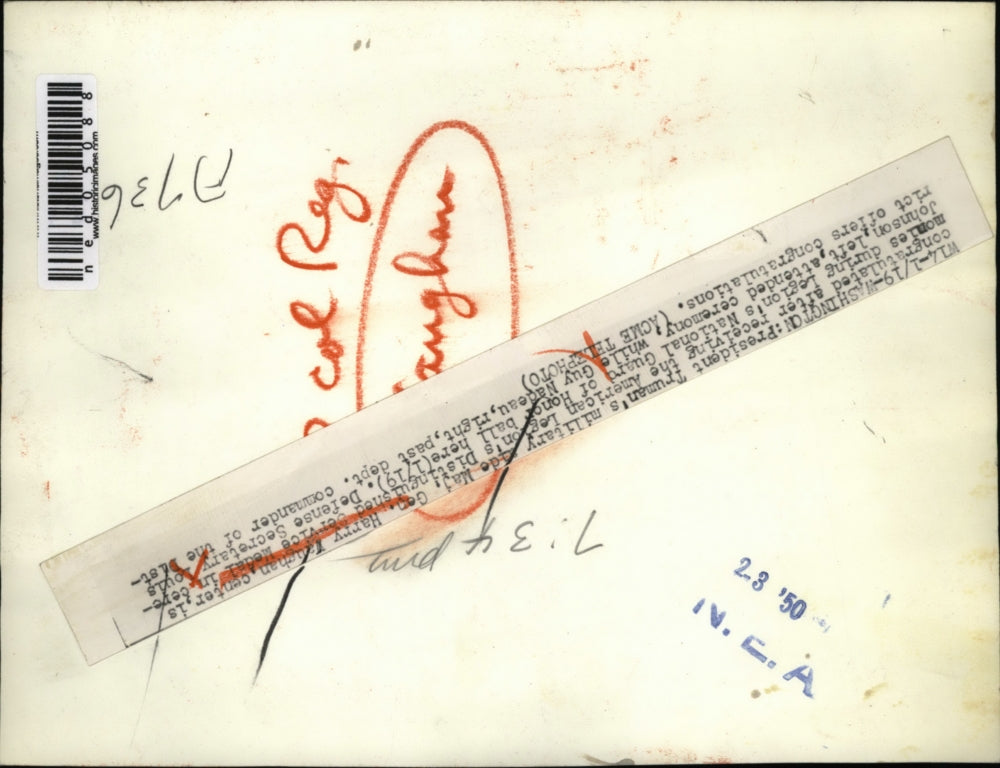 1950 Press Photo Maj Gen Harry Waughan, Defense Sec Louis Johnson & Guy Nadeau