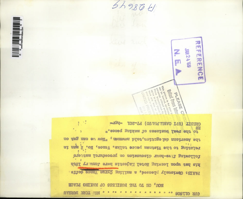 1969 Media Photo Paris France Cyrus Vance at Vietnam peace talks - ned05143