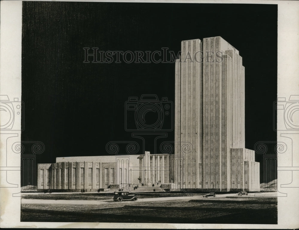 1932 Press Photo North Dakota new State Capitol model in Bismarck