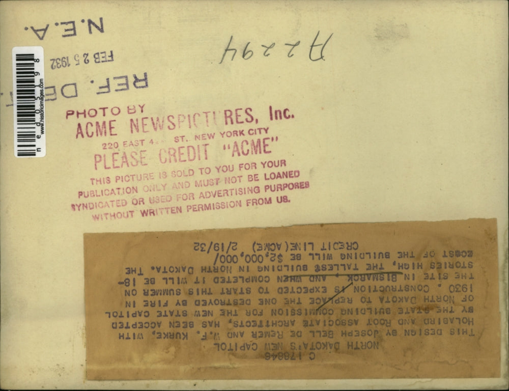 1932 Press Photo North Dakota new State Capitol model in Bismarck