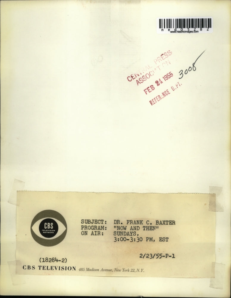 1955 Press Photo Dr Frank C Baxter on Now and Then on CBS