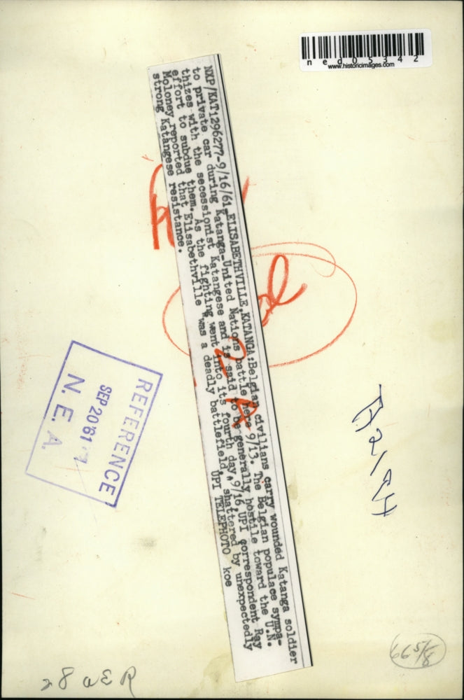 1961 Press Photo Elisabethtown Katanga Congo UN soldiers & wounded man