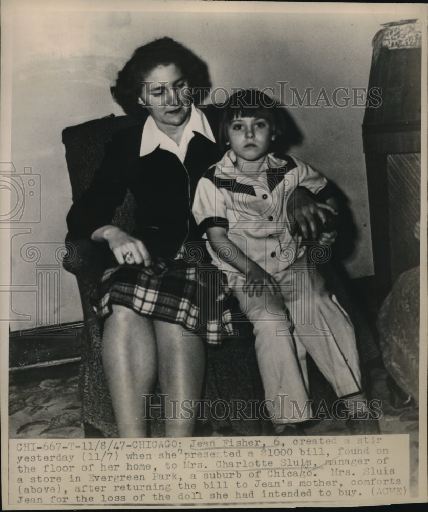 1947 Press Photo Chicago Jean Fisher age 6 & Mrs Charlotte Sluis