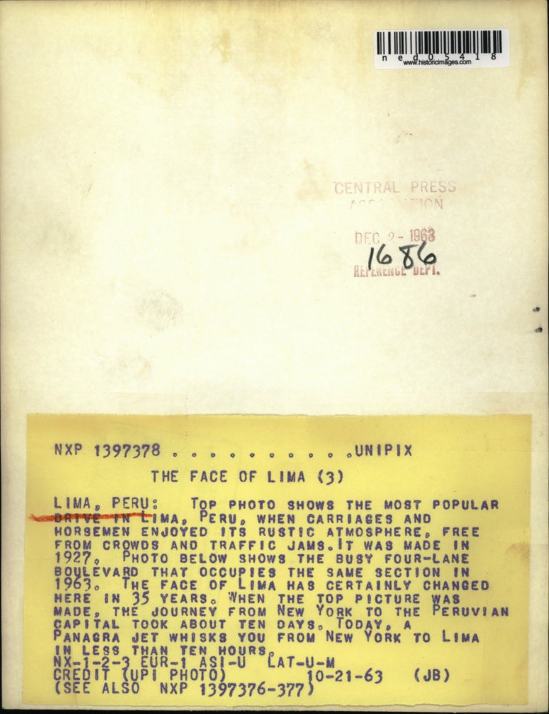 1963 Press Photo 1927 and 1963 View of Busy Street in Lima Peru