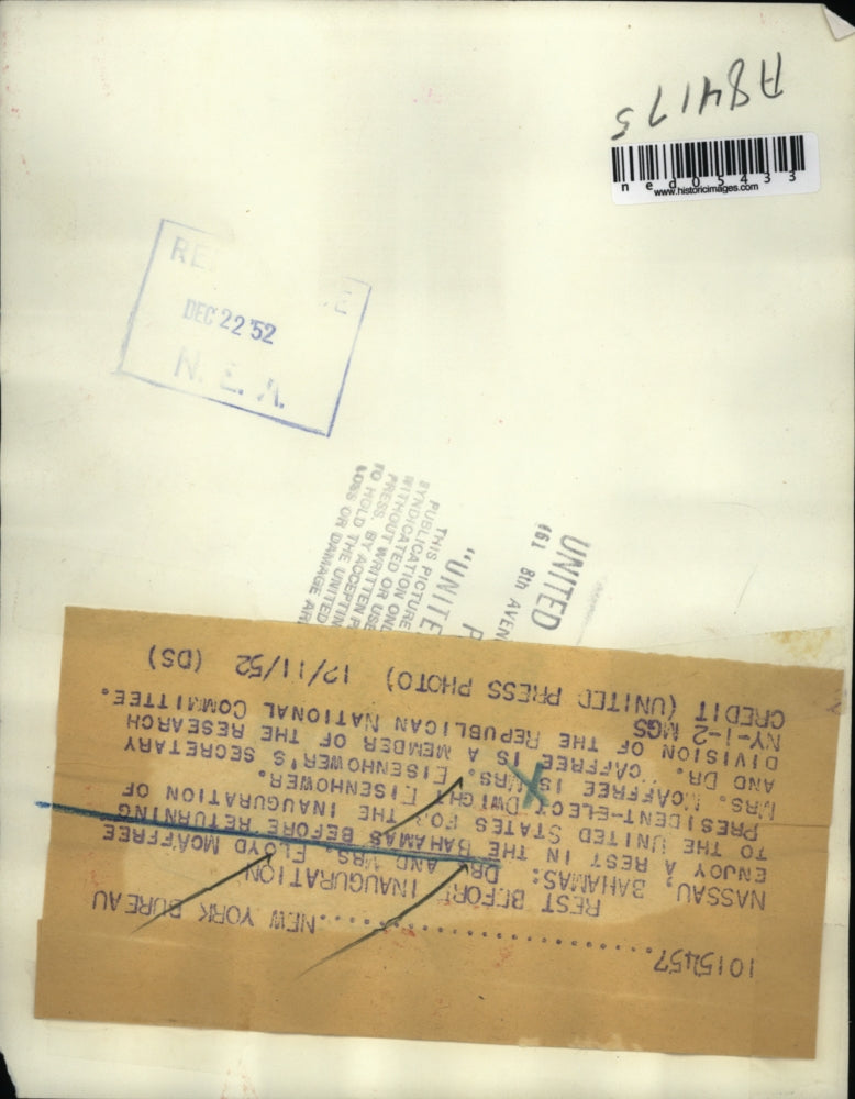 1952 Media Photo Nassau Bahamas Dr & Mrs Floyd McAffree