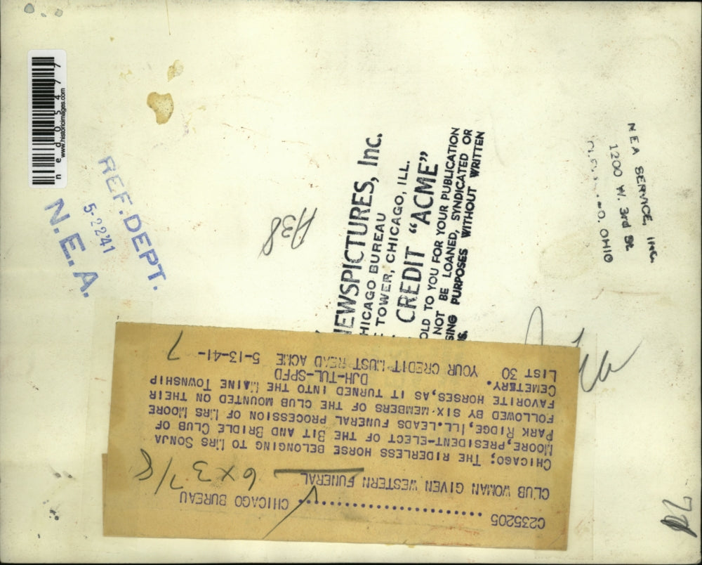 1941 Press Photo Chicago Bit & Bridel club funeral of Mrs Sonja Moore