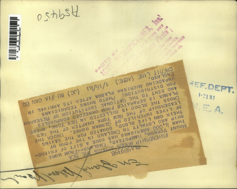 1941 Press Photo The Americans donate bloods to England to bond friendship