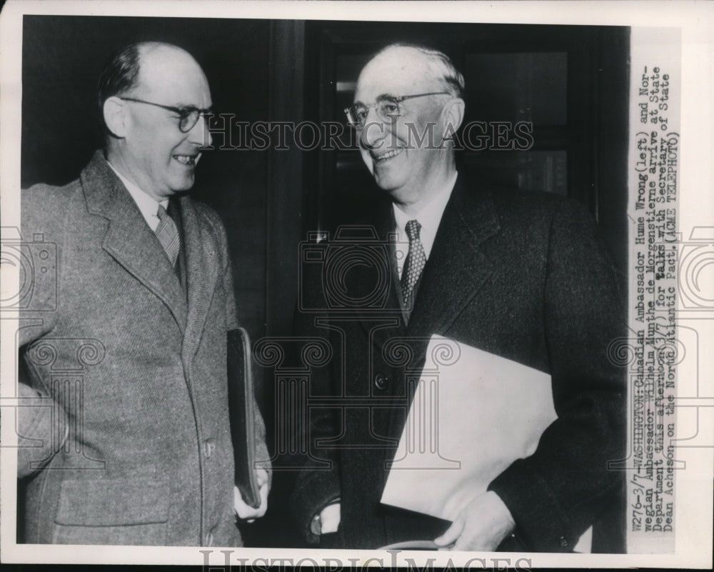 1949 Press Photo Ambassadors Wrong and de Morgenstierne arrive in the State dep