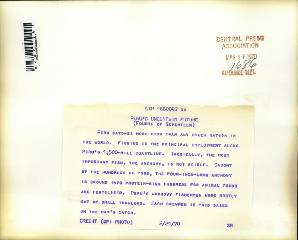 1970 Press Photo Peru's Anchovy Fishermen - ned05563