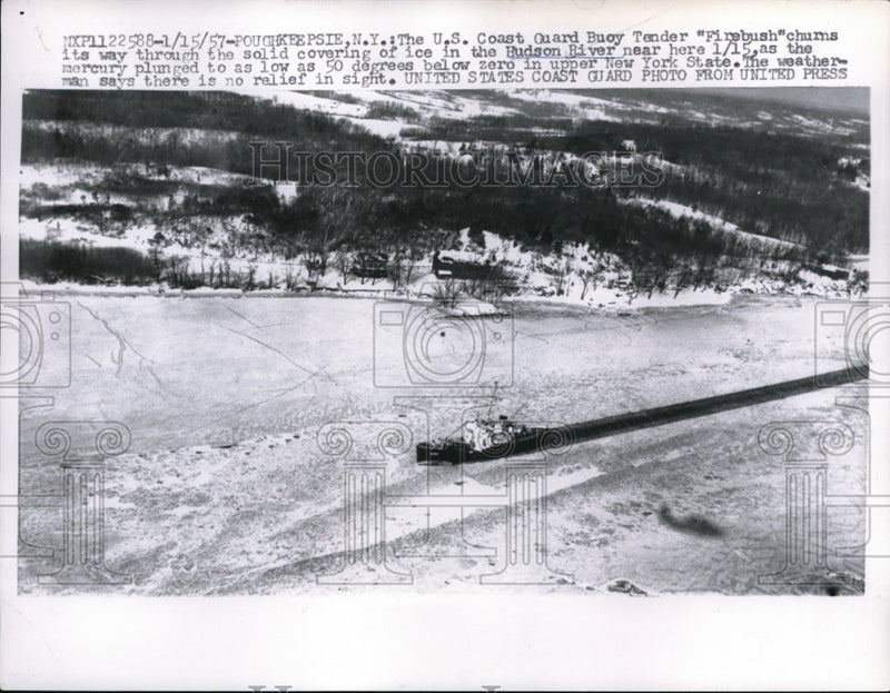 Load image into Gallery viewer, 1957 Press Photo US Coast Guard Buoy Tender Firebush on Ice in Hudson River
