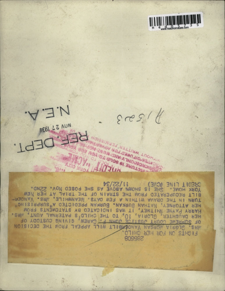 1934 Press Photo Mrs. Vanderbilt will appeal from the decision of the court