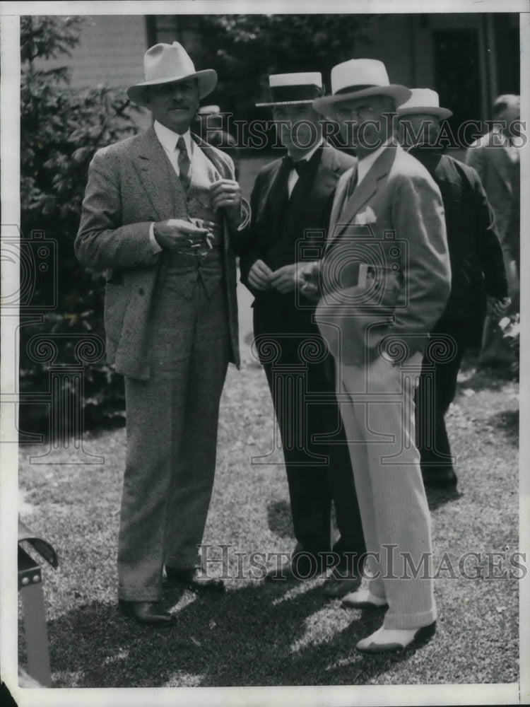 1934 Press Photo Pat Hurley Sec of War, Fort Flowers Steel Car Co, JG Calvin- Historic Images