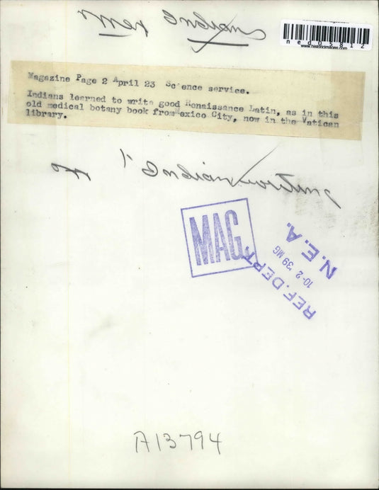 1939 Media Photo Indian writing of old Medical botany book from Mexico City.