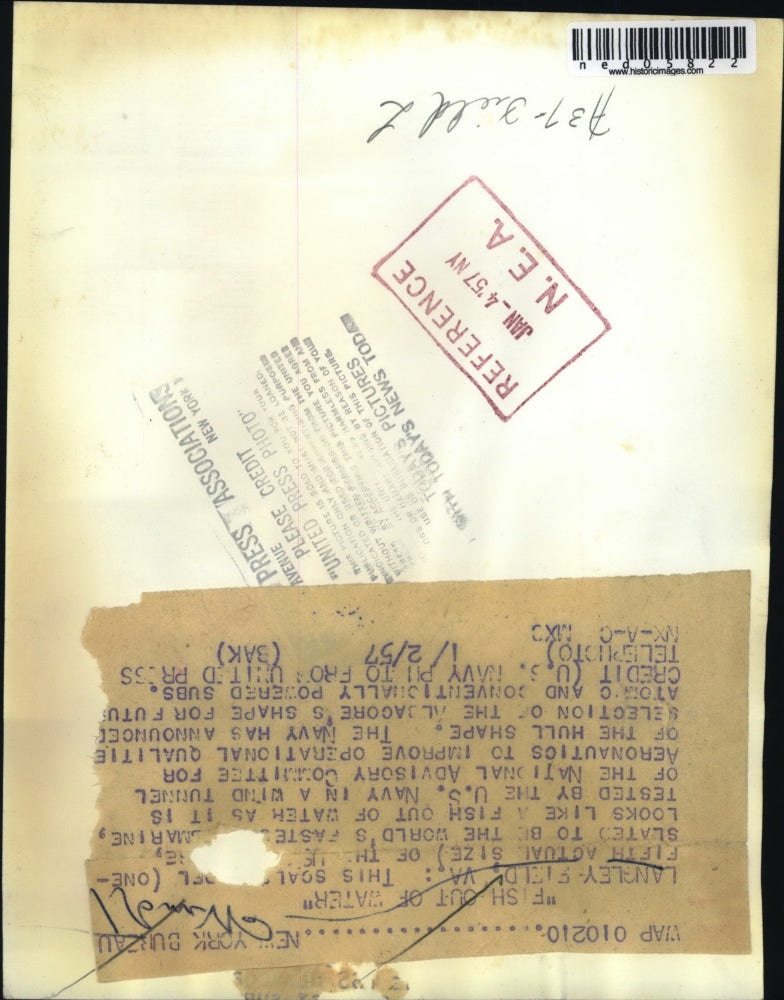 1957 Press Photo Langley Field Va scale model of fastest sub for US Navy