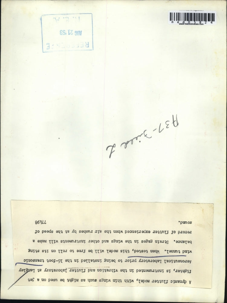 1953 Press Photo Langley Aeronautical Labs tests of flutter models - ned05824