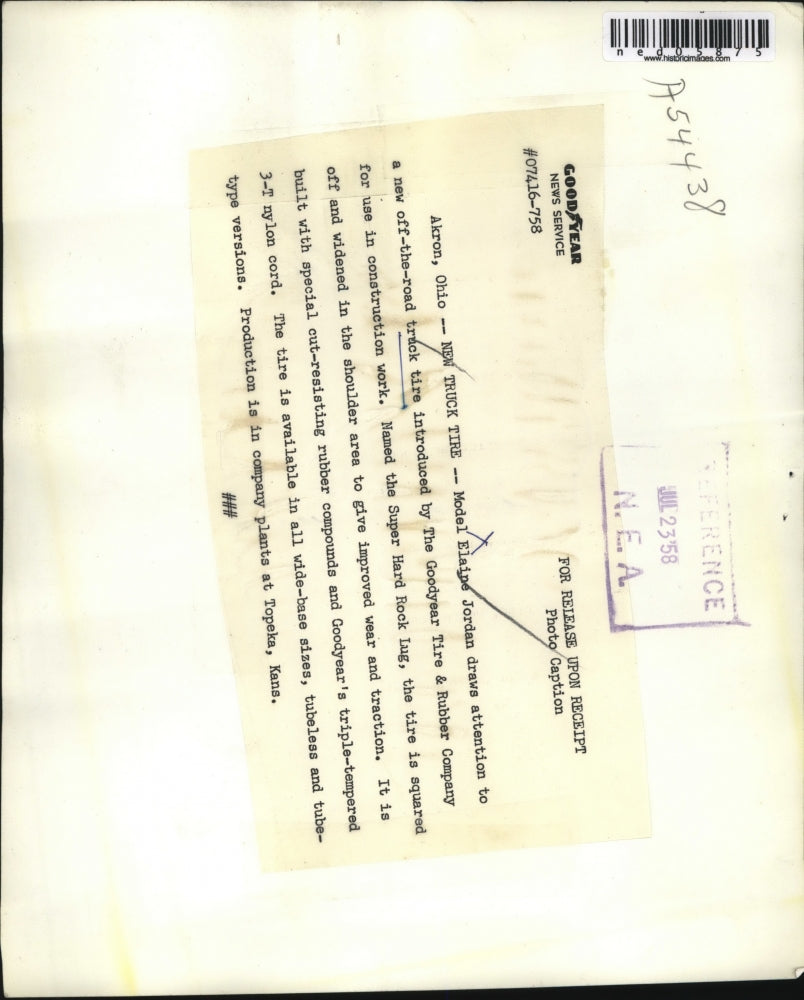 1958 Press Photo Elaine Jordaan poses in a Goodyear off road truck tire