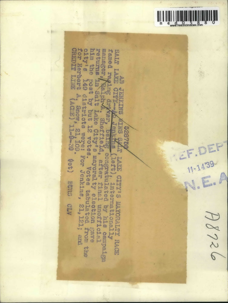 1969 Press Photo Salt Lake City Ab Jenkins wins Mayor race & Ralph Sheffield