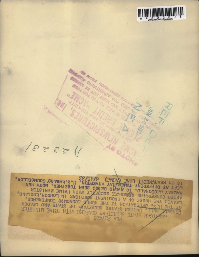 1933 Press Photo State Sec Cordell Hull and US Embassy Ray Atherton