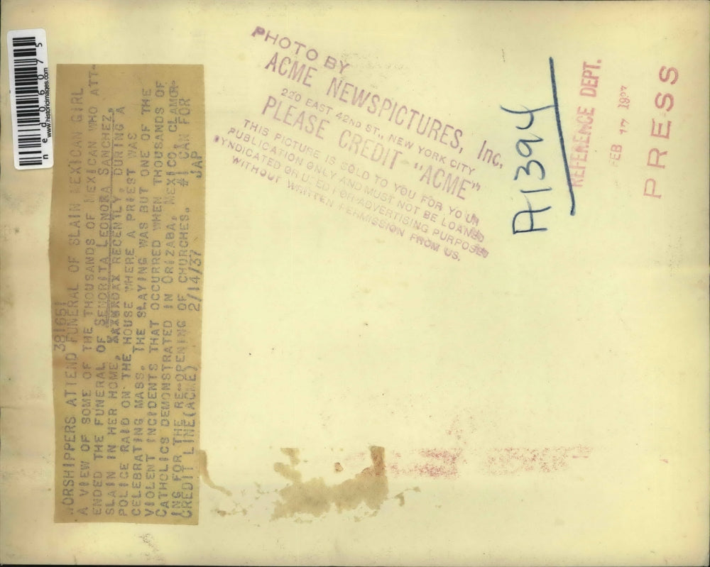 1937 Press Photo Mexicans at Funeral of Senorita Leonora Sanchez Slain by Police