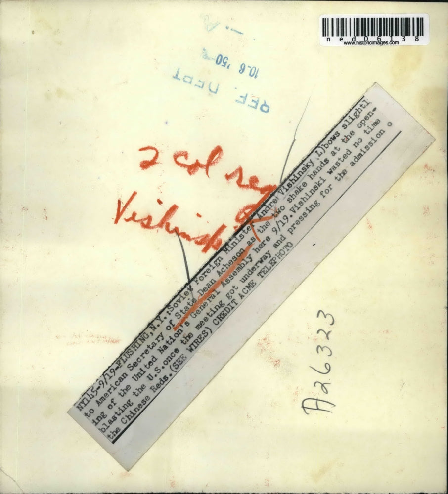 1950 Press Photo NYC Soviet Minister Andrei Vishinsky & Sec of State D Acheson