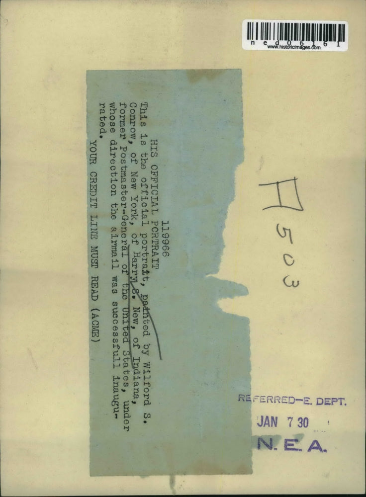 1930 Press Photo Wilford S. Conrow New York Harry S. Indians Postmaster