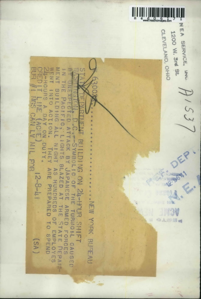 1941 Press Photo Wash DC State Dept building as war is declared