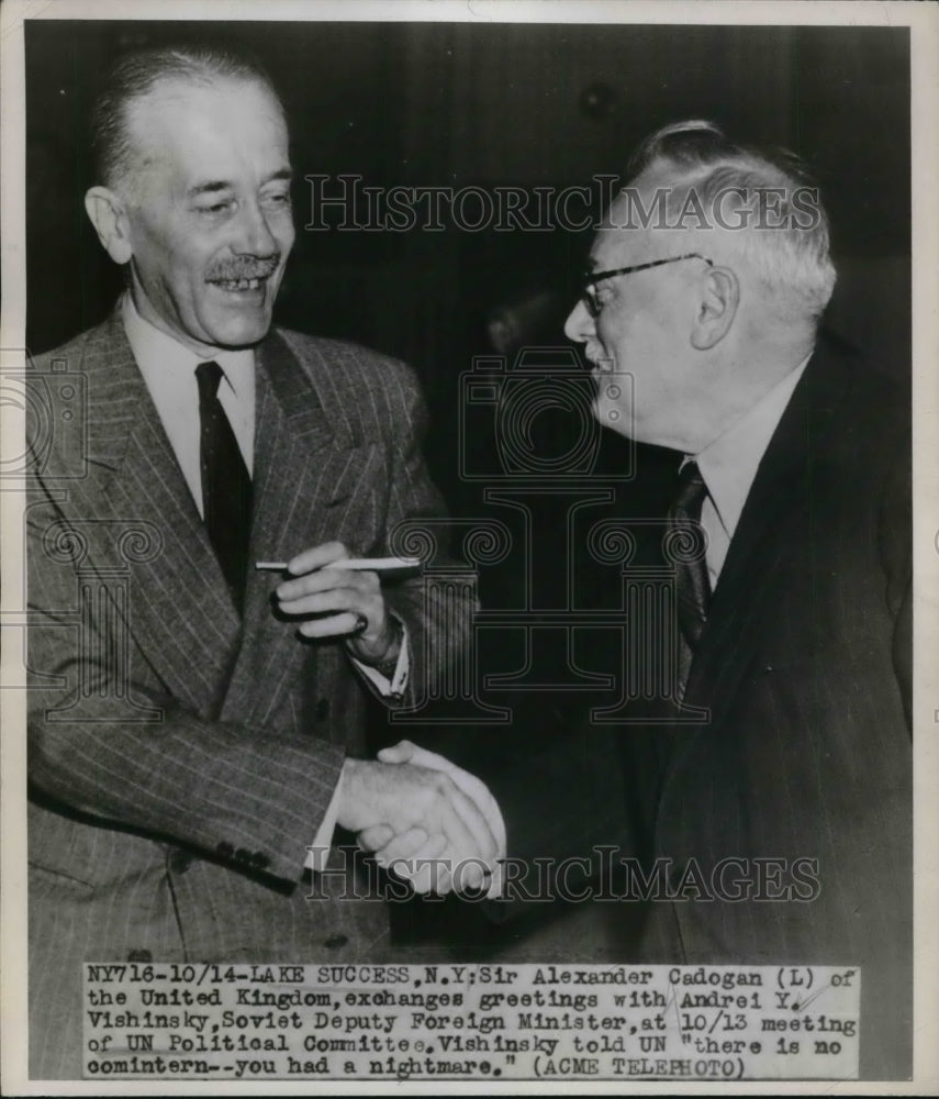 1947 Press Photo NY Alexander Cadogan of U.K & Soviet Andrei Vishinski at UN