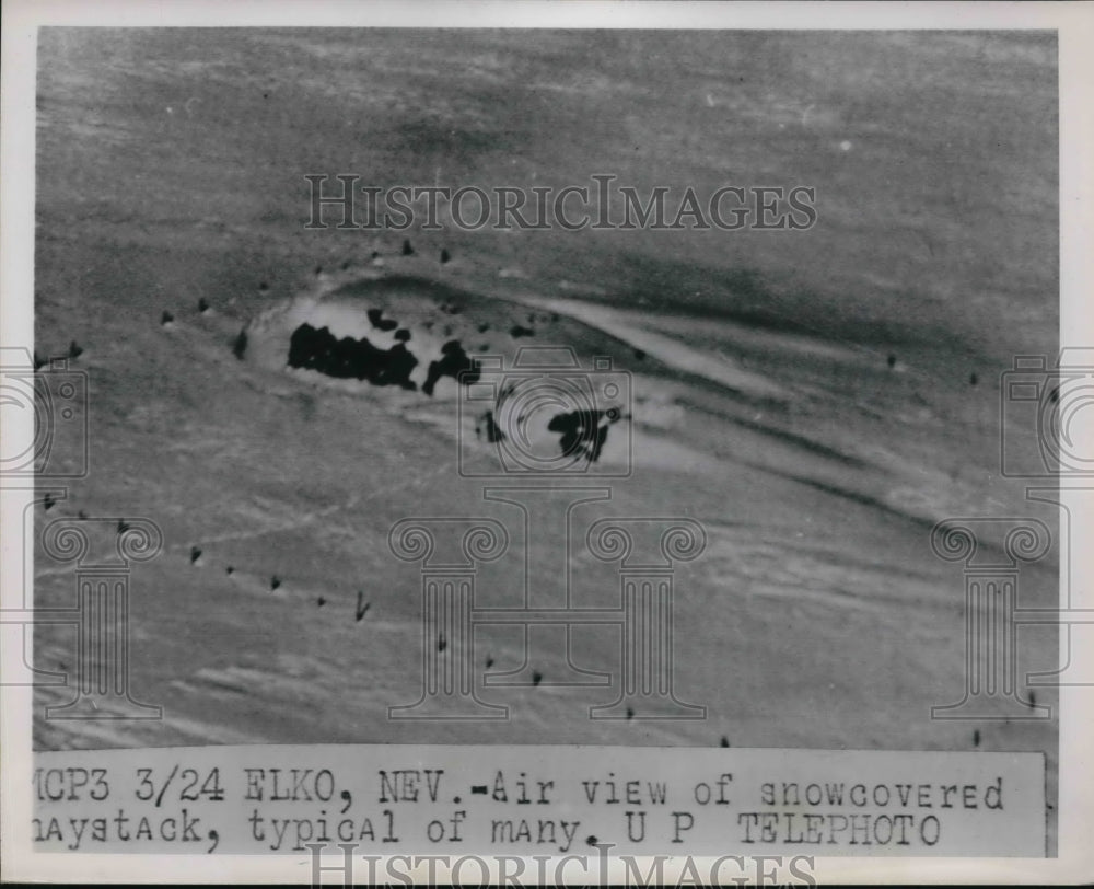 1952 Press Photo Elko Nev air view of snow covered haystack typical of many