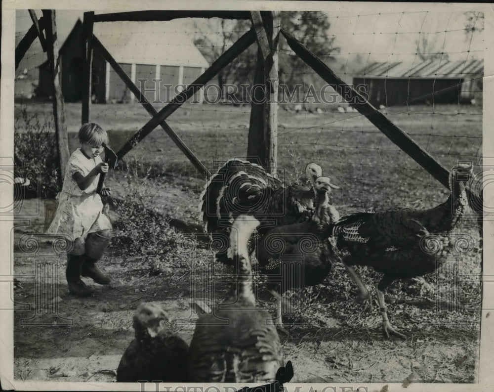 1933 Press Photo Mary Ann Carter Thanksgiving Day Dinner Turkeys - ned06322