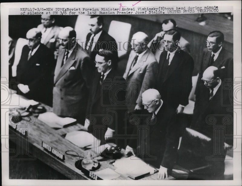 Load image into Gallery viewer, 1953 Press Photo New York Soviet Foreign Minister Andrei Vishinsky Josef Stalin

