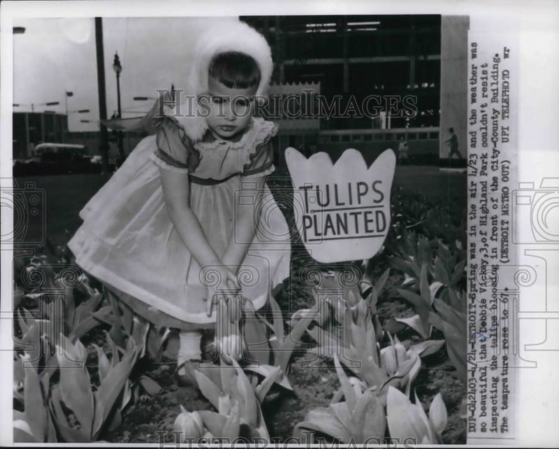 Load image into Gallery viewer, 1961 Press Photo Debbie Vickey, 3, of Highland Park in Detroit Spring
