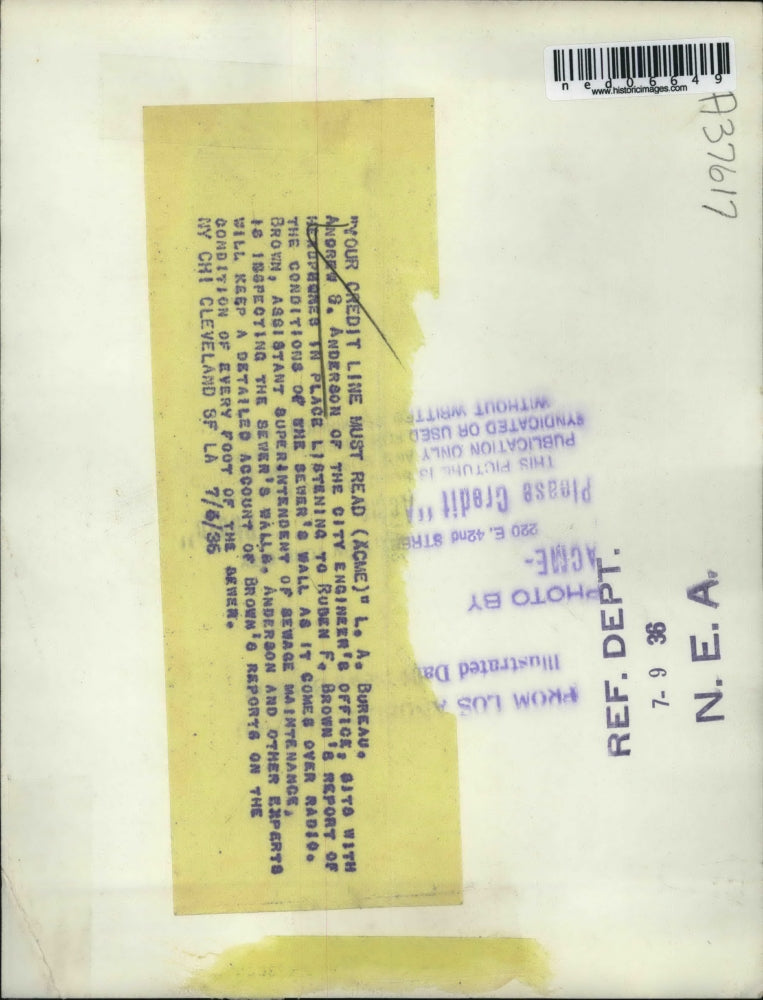 1936 Press Photo Andrew Anderson of the city's engineer's office,