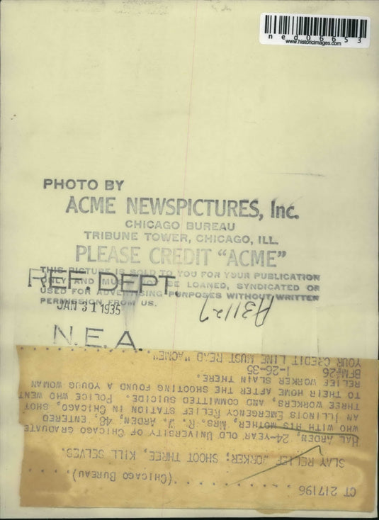 1935 Media Photo Hal Arden of Chicago shot three relief workers and suicide