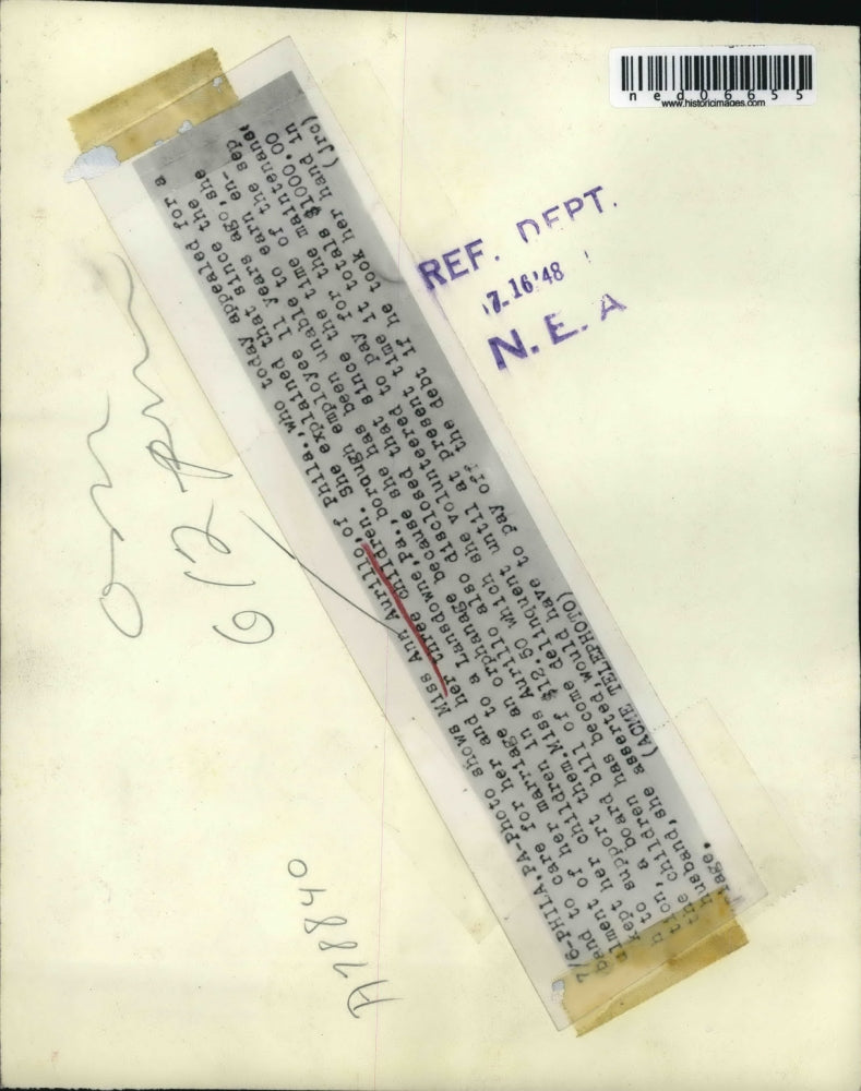 1948 Press Photo Ms. Ann Aurillo appealed for a band care for her Three Children