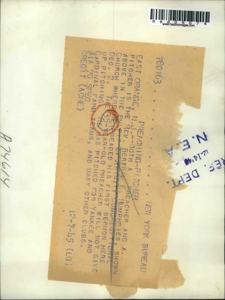 1948 Media Photo Rev. Bertram Humphries in Trininty Congregational Church