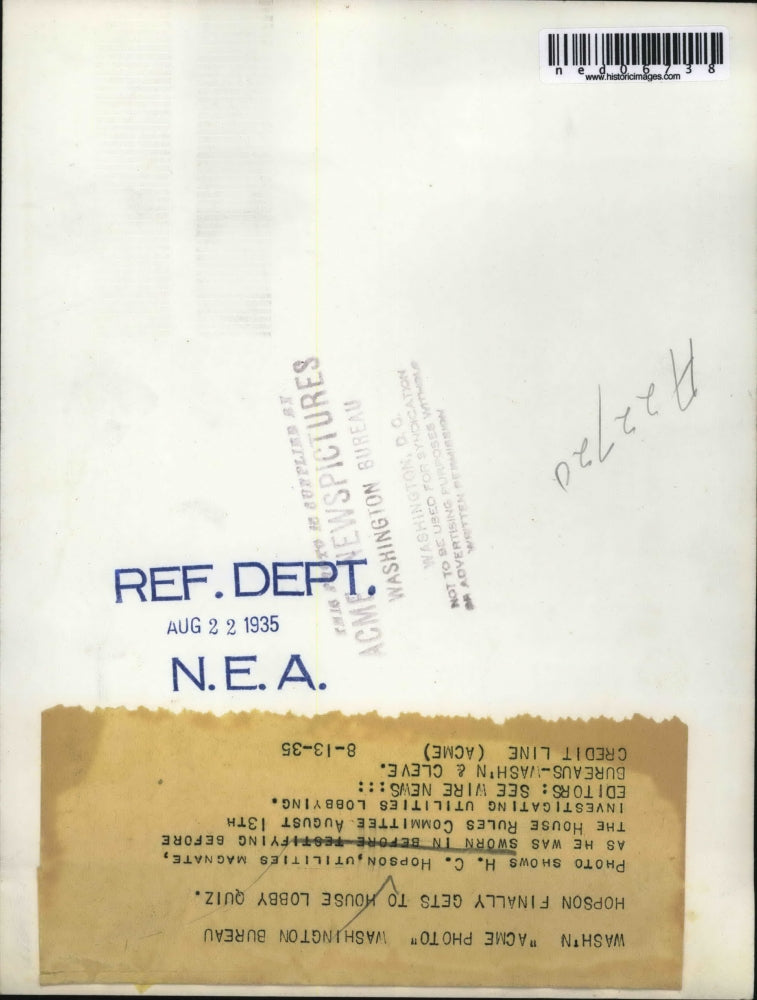 1935 Press Photo utilities Magnate H.C.Hopson at the House Rule Committee