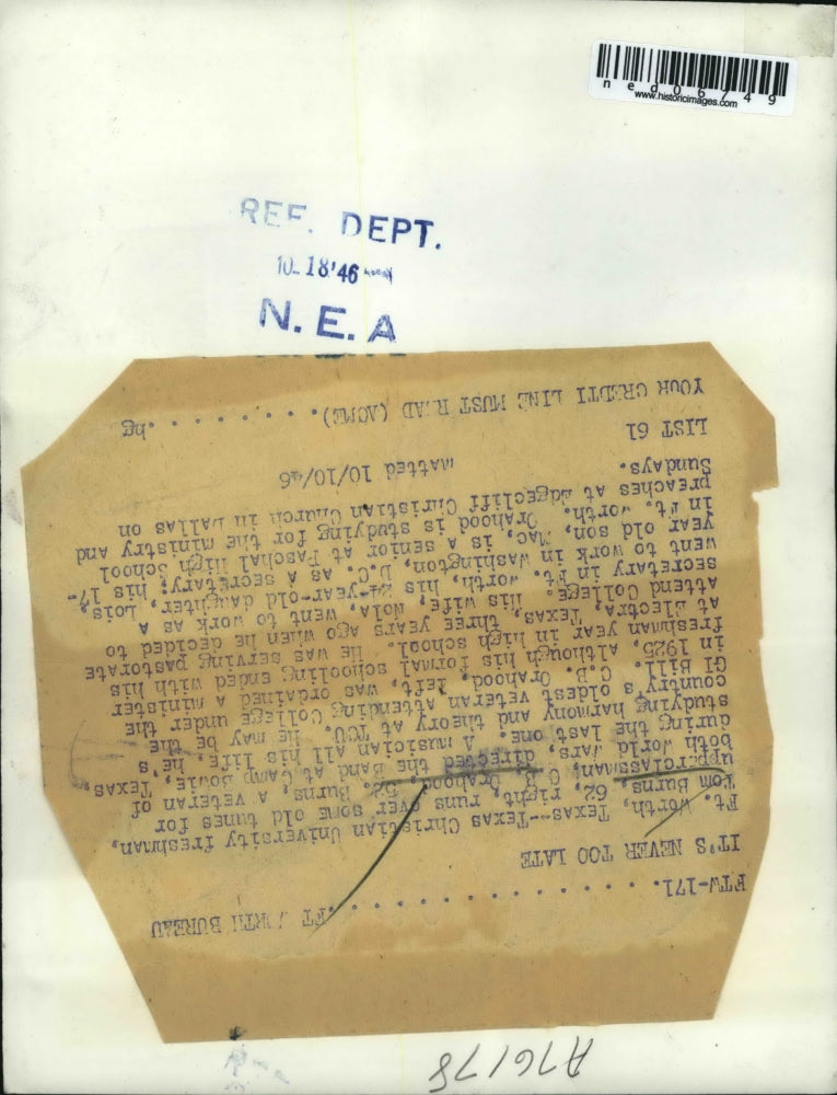 1946 Press Photo At Texas Christian University Tom Burns with upper class man