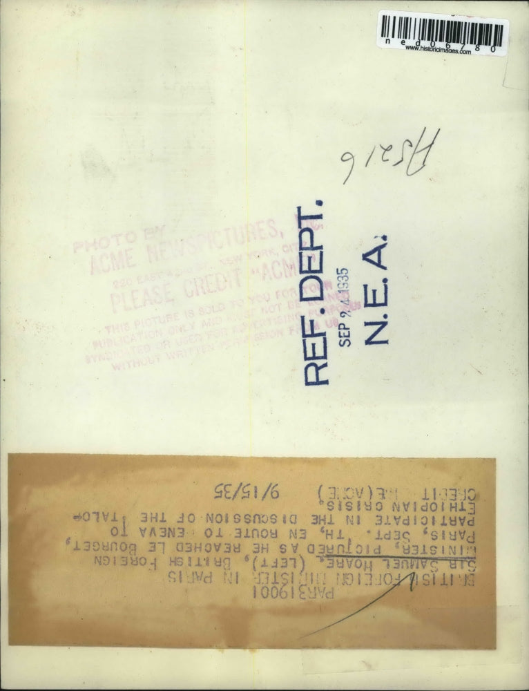 1935 Press Photo British Foreign Affair Minister Samuel Hoare reached Le Bourget