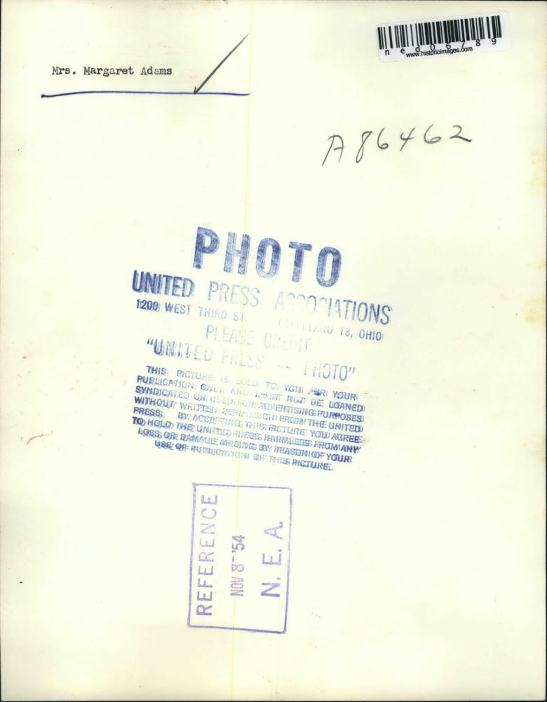 1954 Press Photo Portrait of Mrs. Margaret Adams