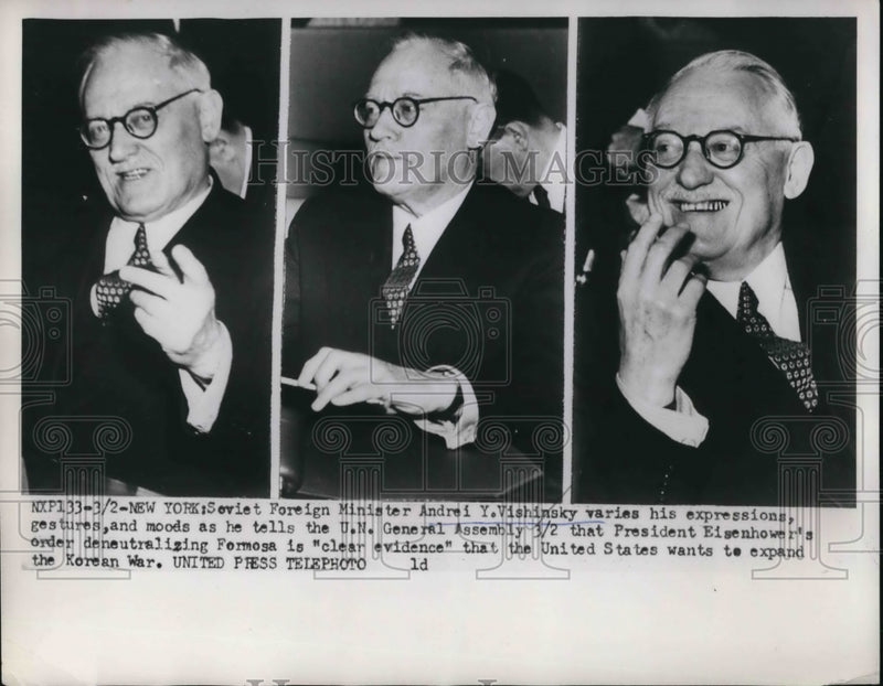 Load image into Gallery viewer, 1953 Press Photo Soviet Foreign Minister Andre Vishinsky varies his expressions
