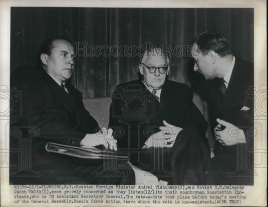 1950 Press Photo Russian Minister Vishinsky, UN Delegate Malik & Zinchencko