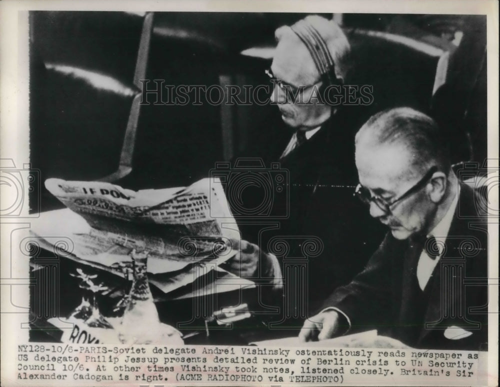 1948 Press Photo Soviet Andrei Vishinsky during US Philip Jessup's speech