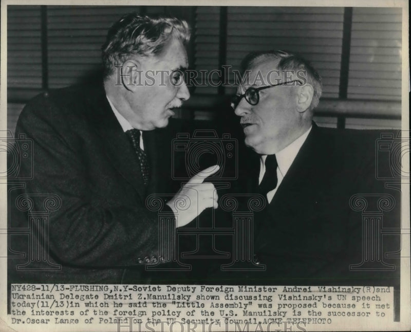 Load image into Gallery viewer, 1947 Press Photo Flushing NY Sovier Andrei Vishinsky &amp; Ulranian D Manuilsky
