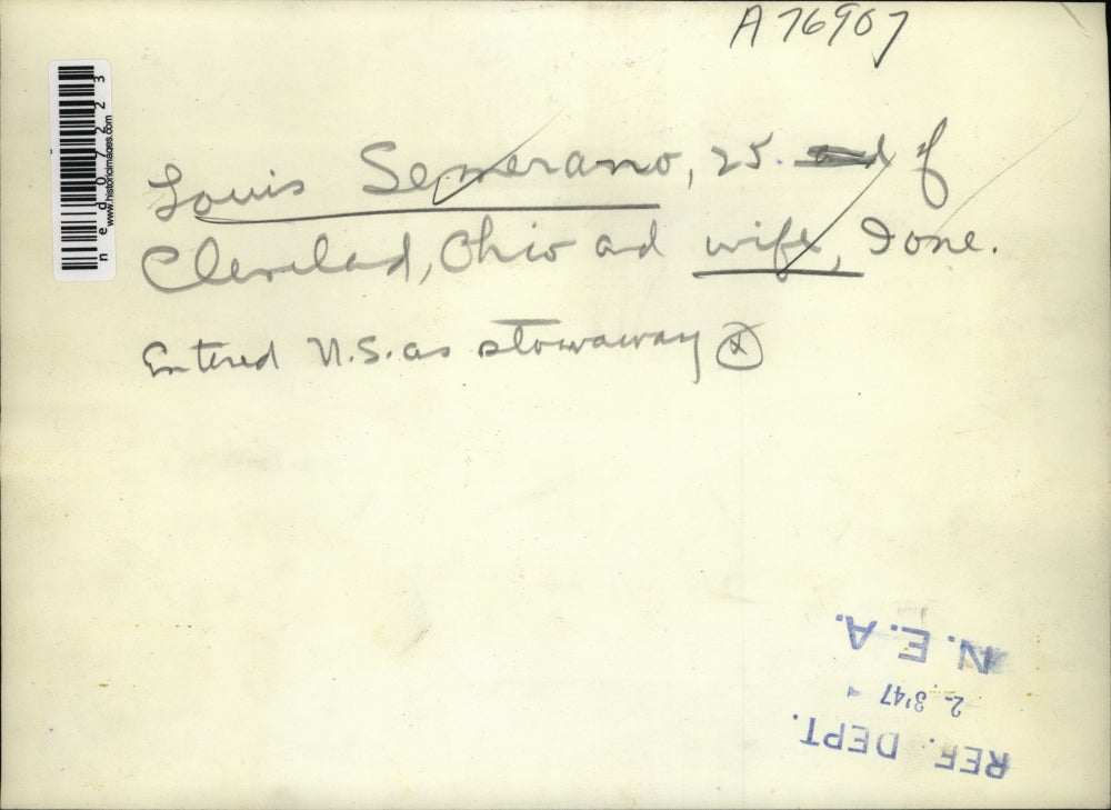 1947 Media Photo Cleveland Ohio Louis Semerano and wife Ione entered US as Stow