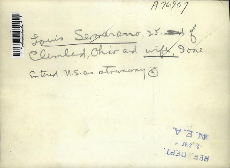 Load image into Gallery viewer, 1947 Media Photo Cleveland Ohio Louis Semerano and wife Ione entered US as Stow

