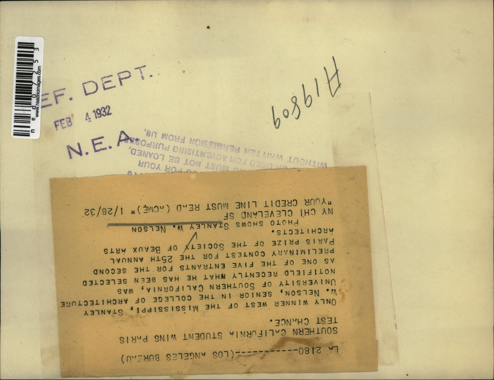 1932 Press Photo Stanley Nelson Sr at USC college of architecture